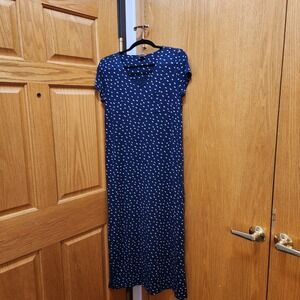 Soma Navy White Dot V Neck Short Sleeve Maxi Dress Size Small